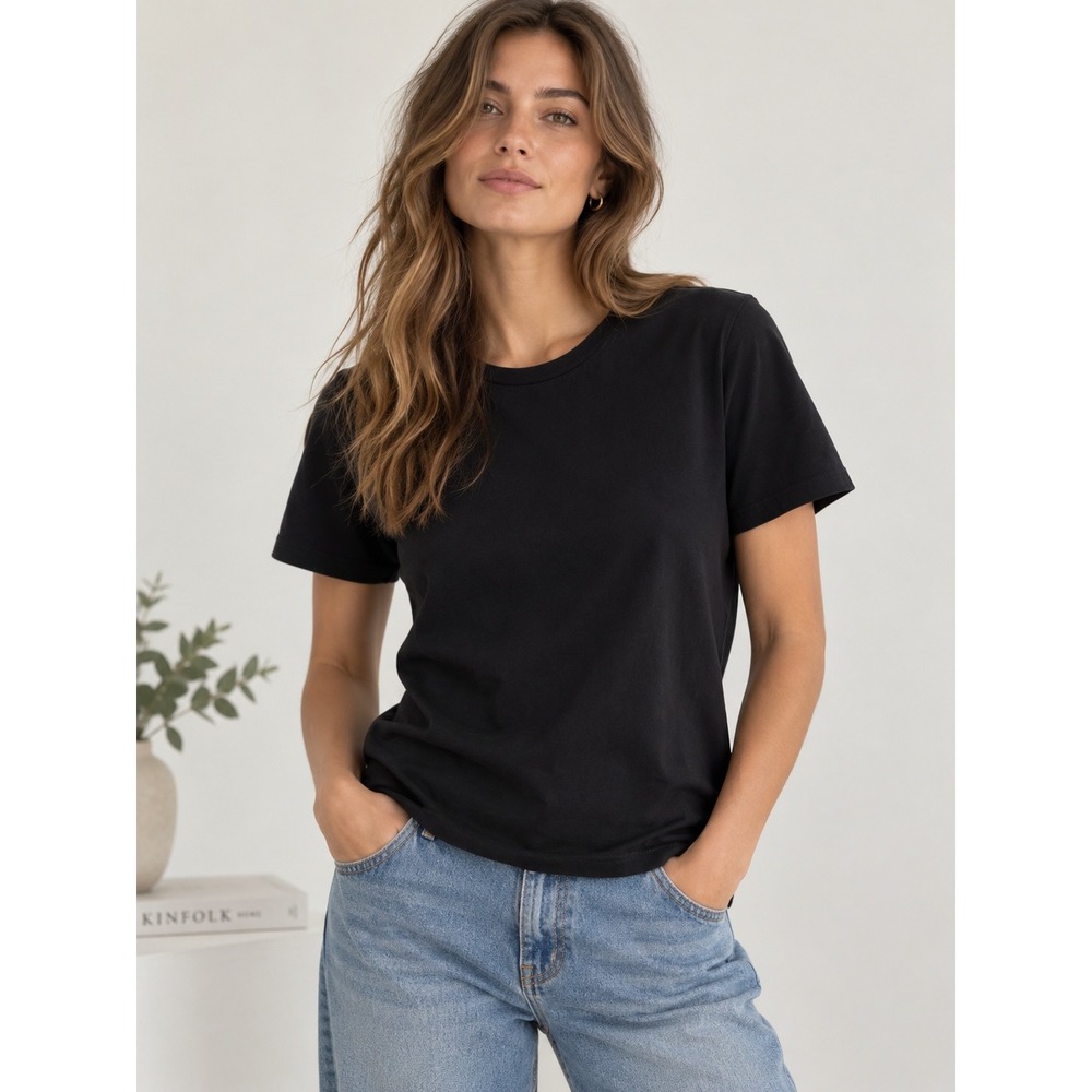 New American Giant T-Shirt Women S Black Short Sleeve Cotton Crew USA Basics